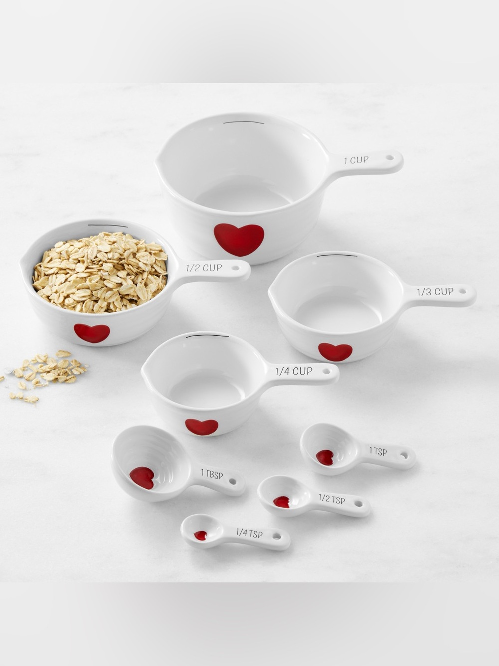 Williams Sonoma Ceramic Heart 8 piece Measuring cups and spoons